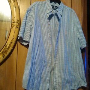 Men’s dress shirt blue gingham check. T.Harris